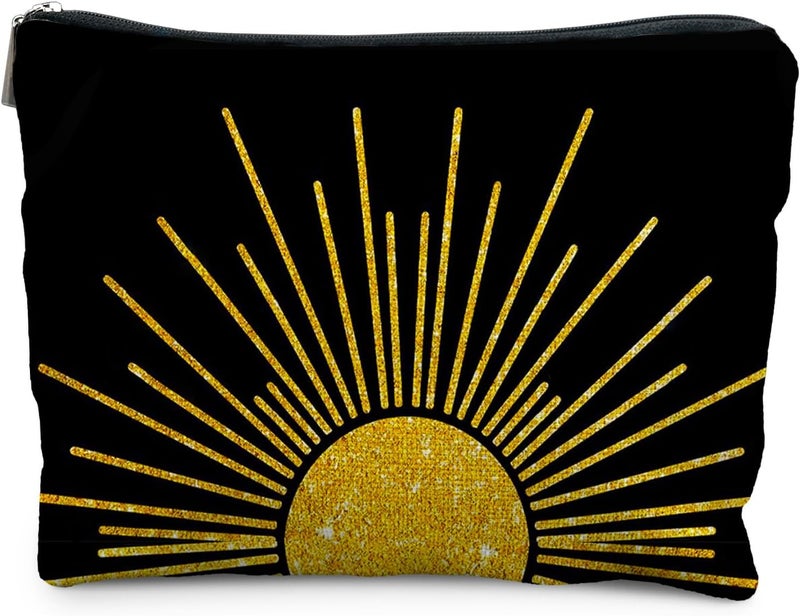 RYYCDOI Boho Makeup Bag, Boho Abstract Black and Gold Sun Sunshine Makeup Bags for Women, Boho Gifts for Women, Boho Makeup Pouch Zipper Pouch, Aesthetic Makeup Bag - Image 1